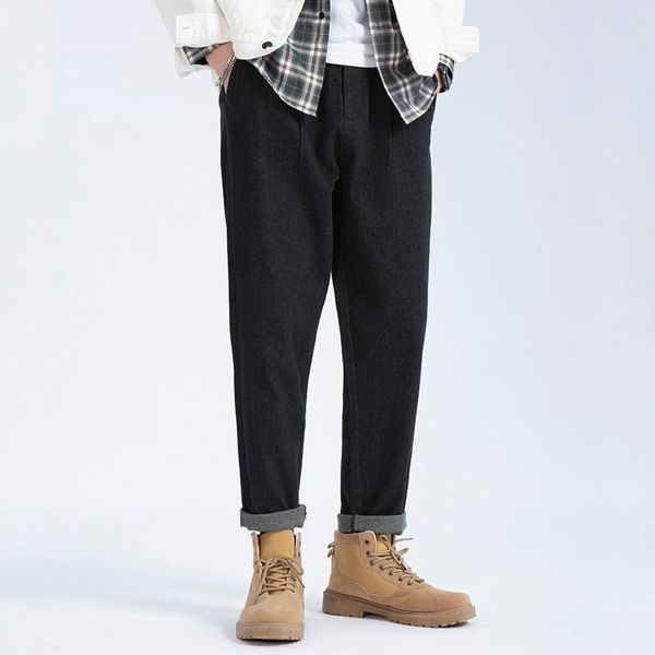 

men's jeans loose straight autumn and winter casual trousers plus cashmere overalls, Blue