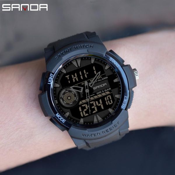 

wristwatches sanda men's sport watches multifunctional chronograph waterproof wristwatch led digital military quartz clock relogio masc, Slivery;brown