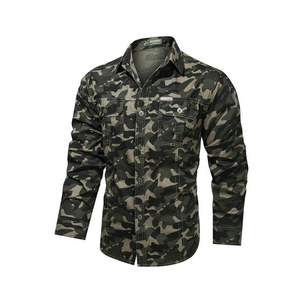 

men's casual shirts feitong camouflage long sleeve for men outdoor cotton shirt military male loose clothing, White;black