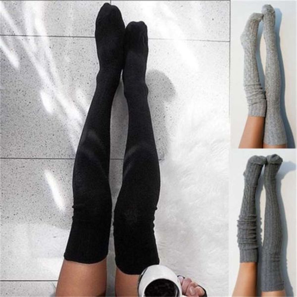 

winter warm knit women's over the knee high tights stockings long cotton thigh stocking, Black;white