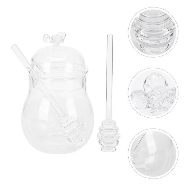 

spoons 1 set of kitchen honey storage jar pot dispenser with stirring rod