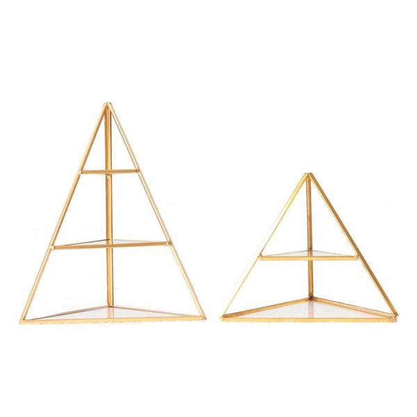 Sacchetti per gioielli, borse 95AB Scatole a 3 livelli Custodia per anelli geometrici per esposizione Scatola organizer in piramide di vetro in ottone