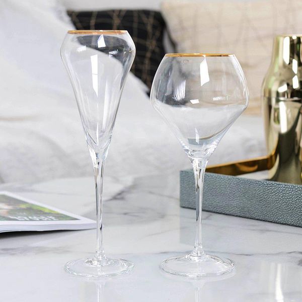 

wine glasses gold rim bloom champagne flute goblet cocktail elegantly designed hand blown lead wedding family glass