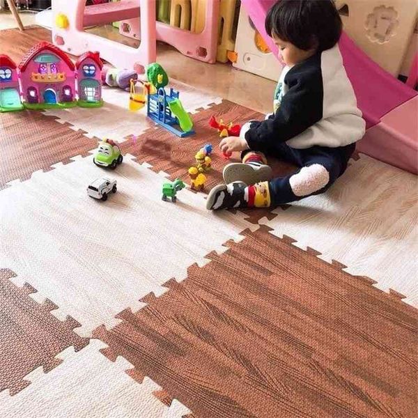 

wood grain baby puzzle mat play mat kids interlocking exercise tiles rugs floor tiles toys carpet soft carpet climbing pad eva 210402