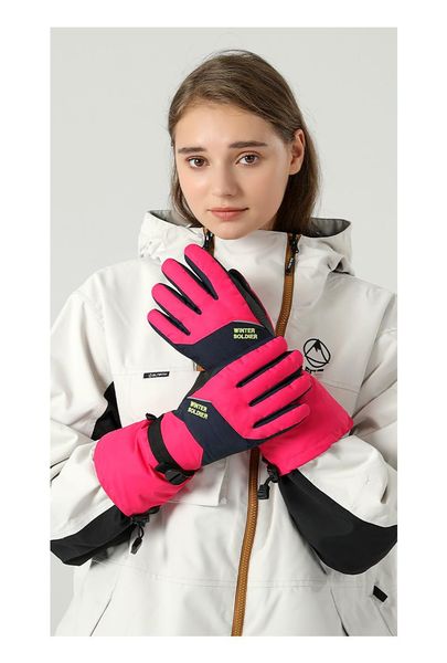 

cycling gloves winter ski for men and women outdoor plus velvet warm touch screen riding cold water repellent, Black