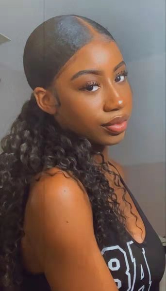 

african american black curly human hair ponytail extension low real brazilian kinky women girl hairstyle drawstring with clips eashy 10-24in