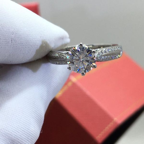 

cluster rings inbeaut 925 silver solid platinum excellent cut 1 ct d color pass diamond test moissanite wedding ring round jewelry, Golden;silver