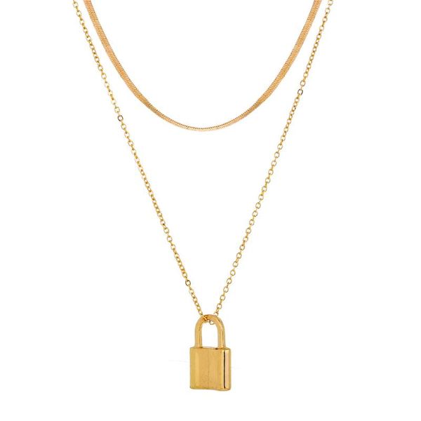 

chains wire multi-layer necklace women's metal lock pendant creative geometric fashion jewelry gold vintage style, Silver