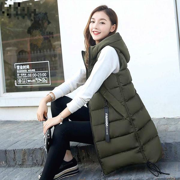 

women's vests [ewq] korea chic women autumn winter vest waistcoat 2021 female sleeveless jacket hooded warm long coat 16e2881, Black;white