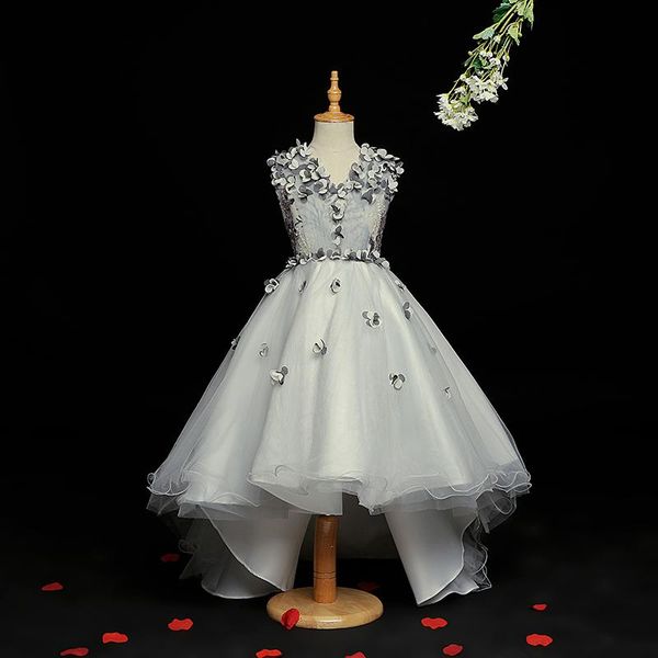 

girl's dresses gray flower girl front short back long party dress for child sweet prom classic communion, Red;yellow