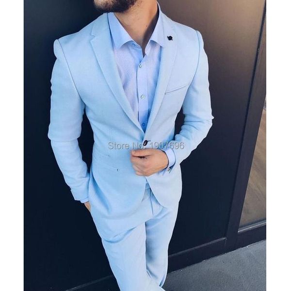 

men's suits & blazers two piece men for wedding tuxedos 2021 slim fit light sky blue jacket pants custom made male suit, White;black