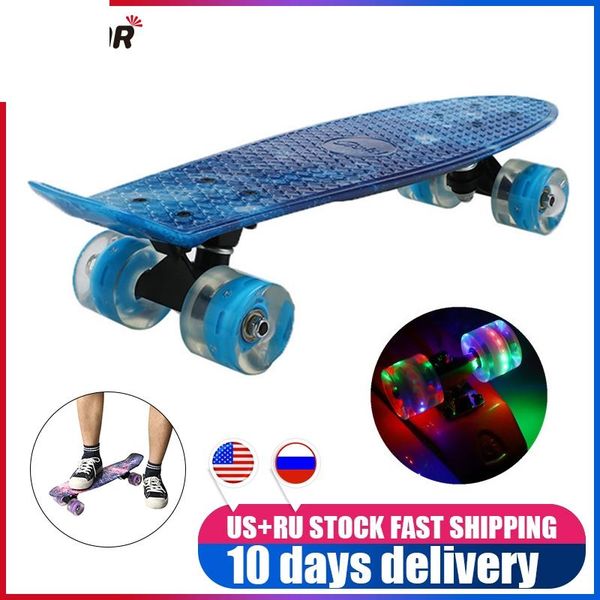 

skateboard pennyboard mini cruiser led flashing light wheels plastic galaxy starry printed longboard for outdoor sport 22 inch skateboarding
