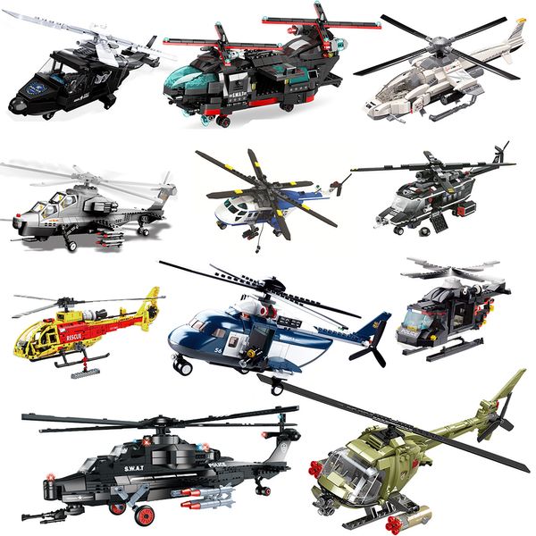 

helicopter sets city police military plane building blocks war army fighter fire rescue huey copter swat black hawk