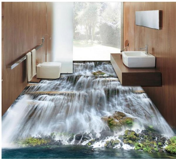 

wallpapers stereoscopic 3d waterfall stone floor pvc self-adhesive wallpaper home decoration customized for walls