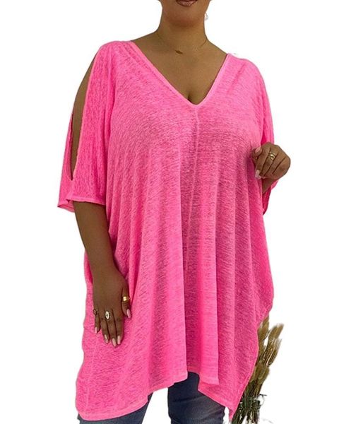 

summer city leisure 3 color large pullover short sleeve v-neck loose women's t-shirt, White