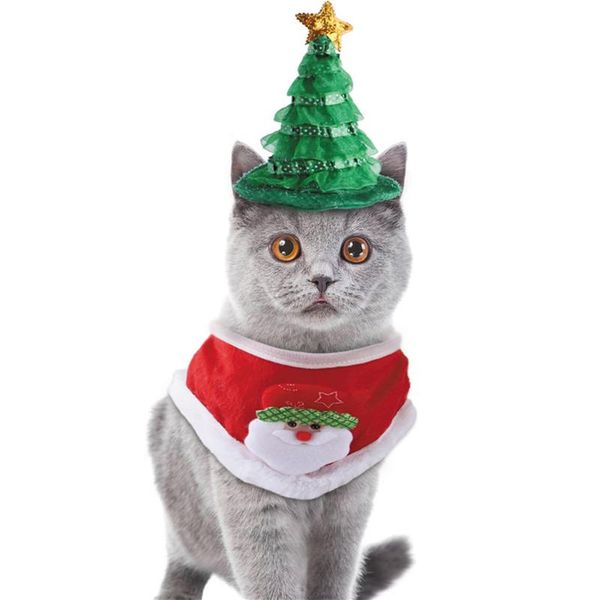 

cat costumes 2 pieces pets suit set christmas tree shaped hat with santa claus scarf pet costume festival decorations for cats