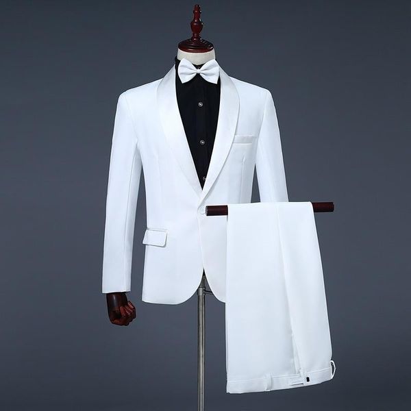 

men's suits & blazers stage host costume show long-sleeved set black and white 2 piece suit single breasted straight men, White;black