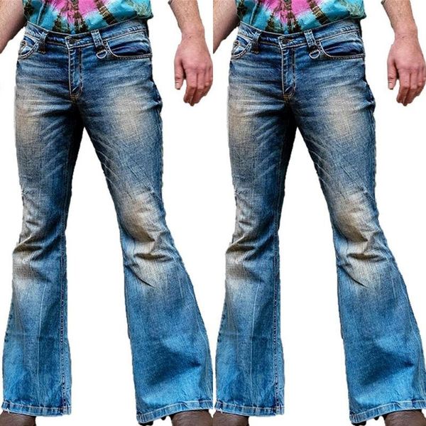 

men's jeans mens flared bootcut trousers long pants slim denim retro bottoms flare for men clothing 2021, Blue