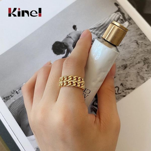 

cluster rings kinel 925 sterling silver double layer chain elegant japan korea open for women temperament jewelry, Golden;silver