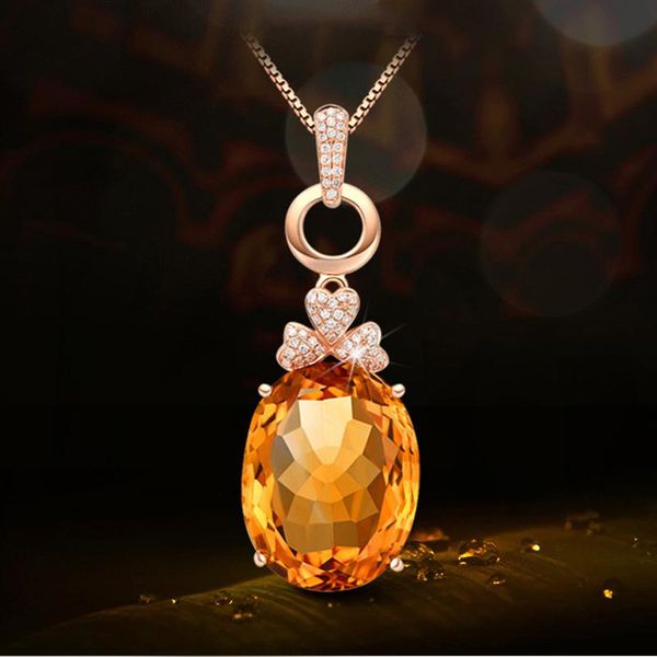 

pendant necklaces trendy chokers necklace rose gold color yellow oval crystal simple party jewelry for women gift drop, Silver