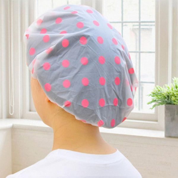 

shower caps 8pcs waterproof printed bathroom hat fashion bath cap for home (+ blue)