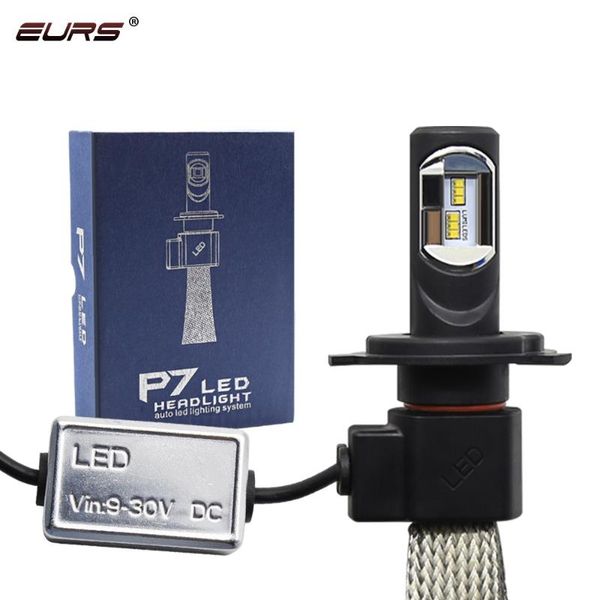 

car headlights eurs 2pcs h7 h4 led headlight p7 60w 6000k 9600lm brand chips h1 h3 bulbs h11 h27 880 881 9005 9006 h13 auto headlamp