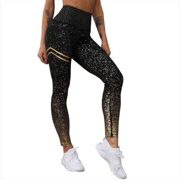 

gold print no women leggings transparent exercise fitness push up workout female pants, Black