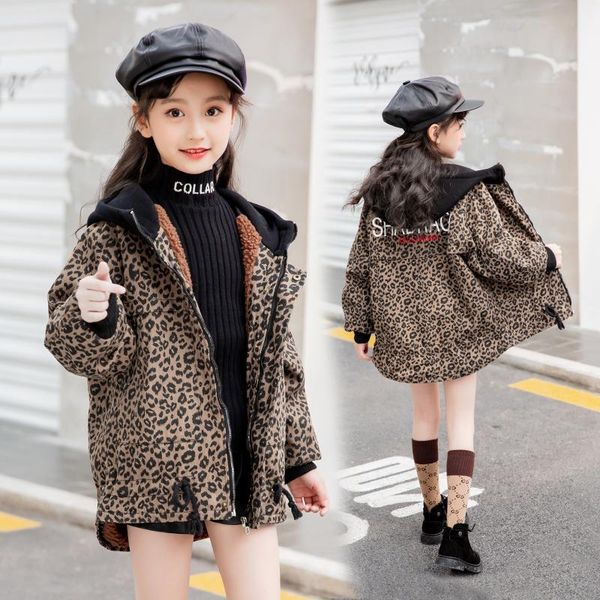 

coat autumn winter 2021 children fashion denim girls leopard print jacket girl jeans jackets coats kid clothes 6 8 10y, Blue;gray