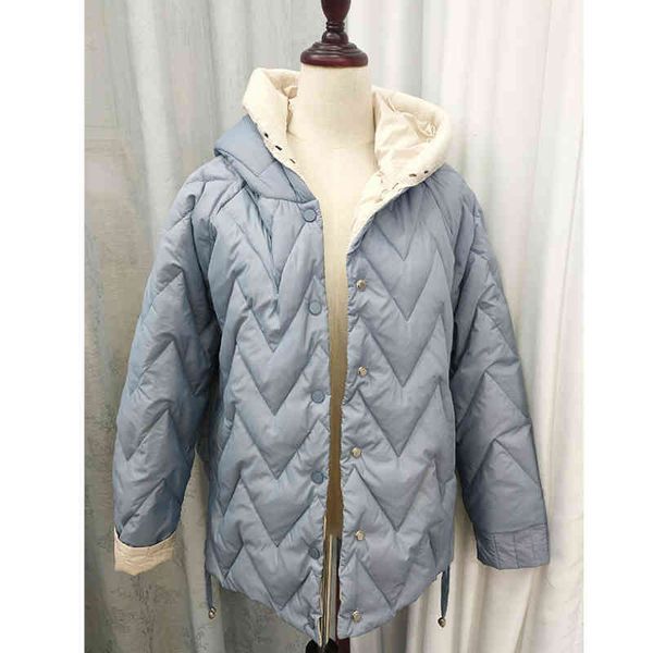 

down jacket women's short winter fashion korean hood loose show thin white duck coat woman 210427, Black