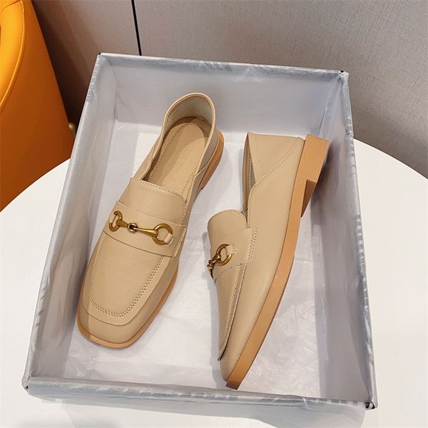 

leather single shoes women's autumn and winter metal buckle shoes, one foot kicking lazy shoes, thick heels and low, Black