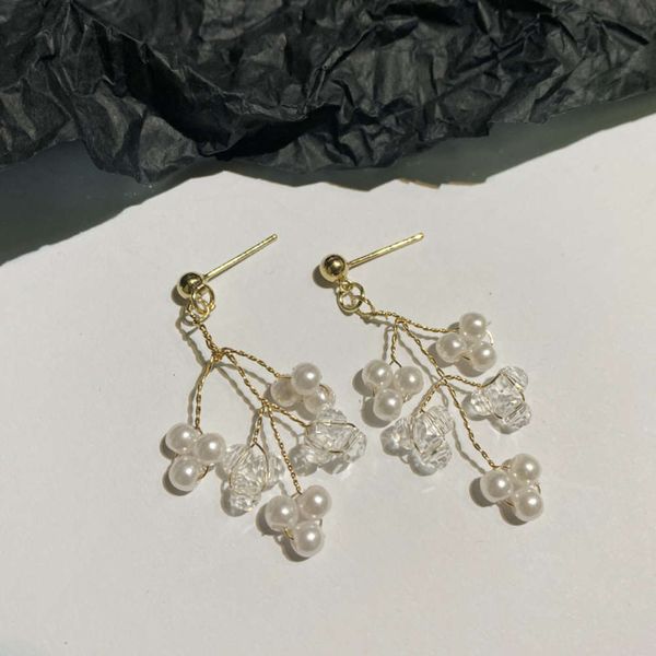 

super fairy crystal pearl branch tassel earrings for women 2021, Black