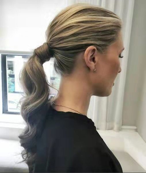 

10a ponytail clips in human hair extensions horsetail peruvian malaysian indian brazilian virgin remy body wave gray going highlight blonde, Black