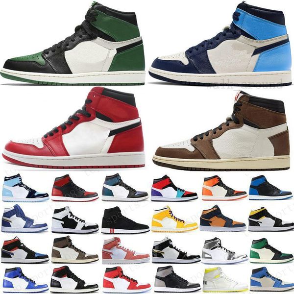 

new basketball shoes jumpman 1 1s og high pine green black court purple royal bred toe nc obsidian unc game basketball sneakers trainers