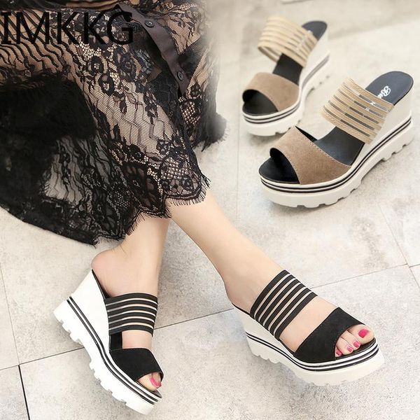 

women's roman platform waterproof high heel fish mouth wedge sandals 2021 sandalias mujer summer work party shoes q00099, Black