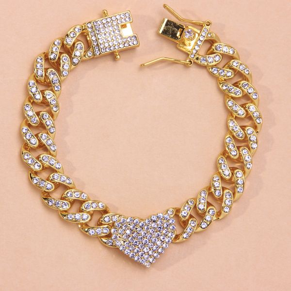 

fashion hip hop crystal heart-shaped anklet for women bracelet men miami cuban link anklet chunky wholesale foot chain iced out a, Red;blue