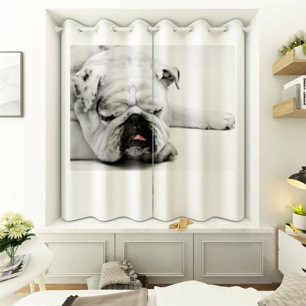 

digital printed curtain for children room white pet dog animal series pattern washable fabric bay window curtains xckt2 & drapes