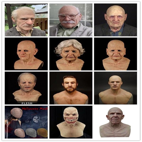 

party masks 18 types old man scary mask cosplay full head latex halloween horror funny helmet real