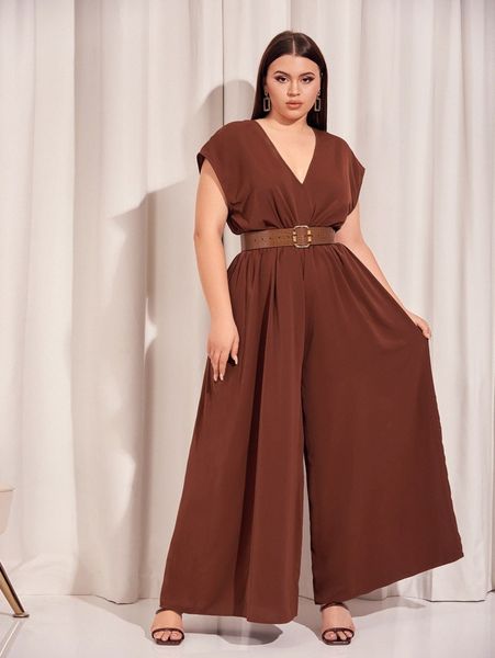

plus zip back wide leg jumpsuit without belt d09j#, Black