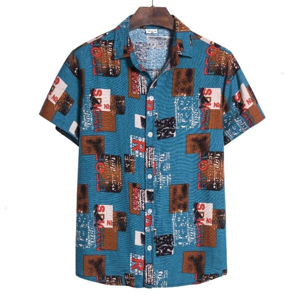 

men's casual shirts shirt national style dark flower series vegetable linen printing short sleeve shirt tvkf, White;black