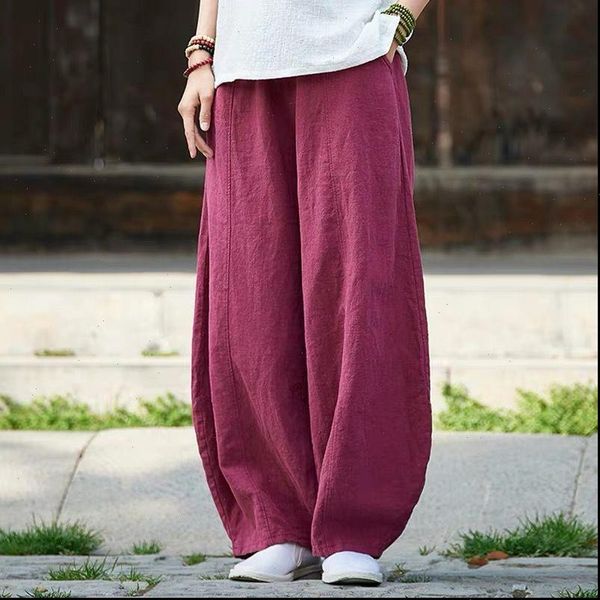 

plus size women capris  7xl casual cotton linen pants spring summer elastic waist basic retro loose womens harem, Black;white