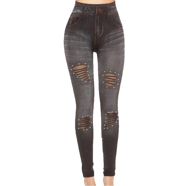 

women's leggings stretchy skinny pearl hollow out lmitation slim pants sport women fitness scrunch pantalones, Black