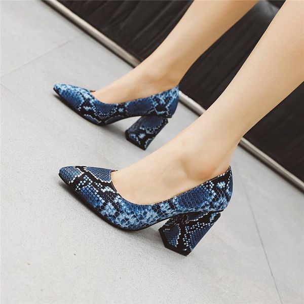 

dress shoes fashion pointed toe designer high heels pumps women large size 47 snake print blue red office party, Black