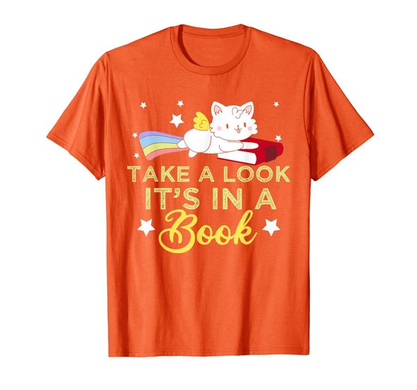

Rainbow Cat Reading Book Take a Look Its in a Book Kitten T-Shirt, Mainly pictures