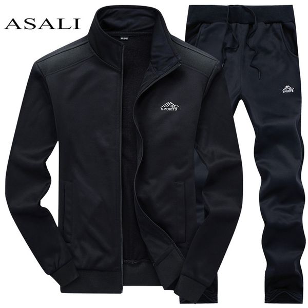 

tracksuits men polyester sweatshirt sporting fleece gyms spring jacket + pants casual men's track suit sportswear fitness 220303, Gray