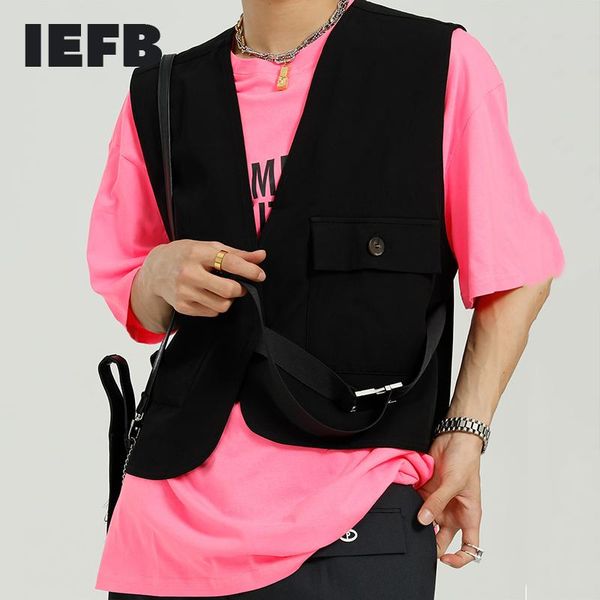 

men's vests iefb oversize denim vest 2021 summer korean loose design trend black blue jeans waistcoat sleeveless 9y8086, Black;white