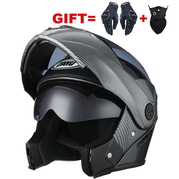 

motorcycle helmets motocross racing flip up modular dual lens carbon helf face full helmet helm safe cascos para moto visor