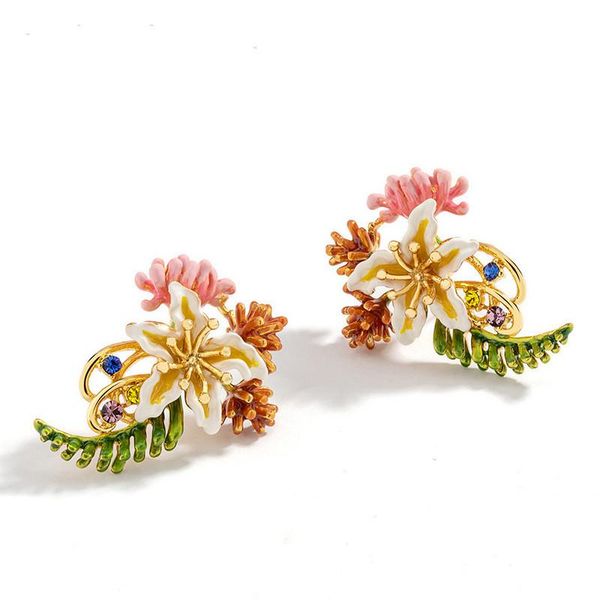 

stud marine flower earrings enamel hand-painted craftsmanship female fashion design ear jewelry for woman 2021 trend, Golden;silver