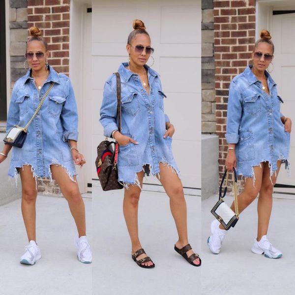 

women's jackets ripped jeans jacket women turn down collar long sleeve elegant casual denim coat outerwear, Black;brown