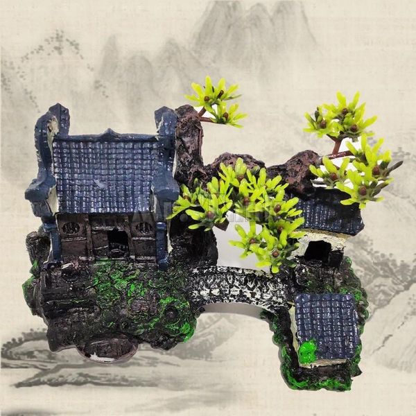 

mr.tank eastern old building aquarium ornament resin fish tank hiding bridge escape house landcape decorations