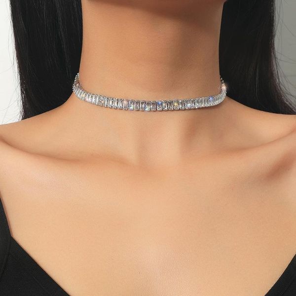 

chokers luxury shiny crystal rhinestone choker necklace women wedding accessorie silver color chain punk gothic jewelry gift, Golden;silver